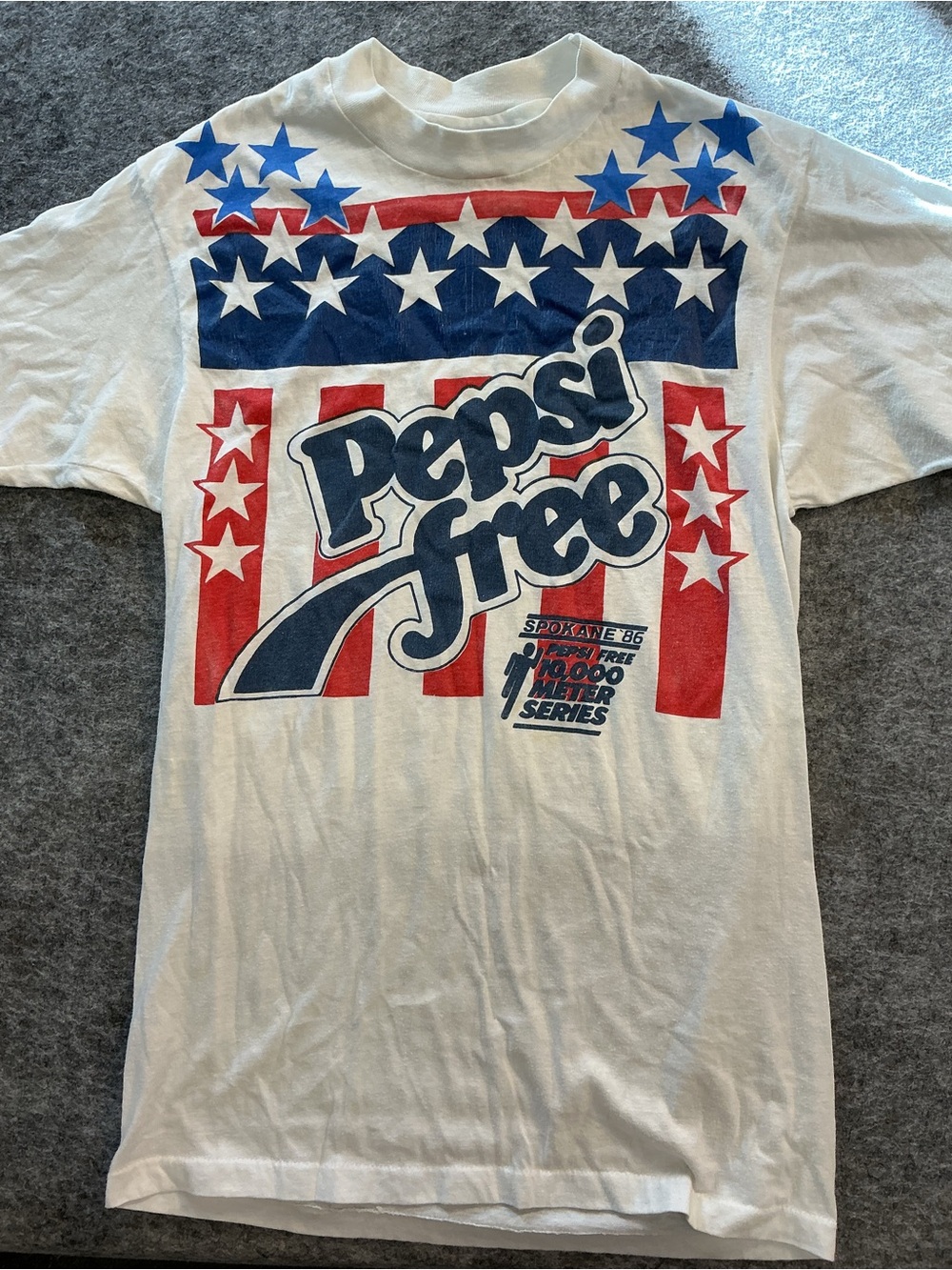 Hanes Pepsi Graphic Vintage Baby Tee in White with Red & Blue Stars Size M